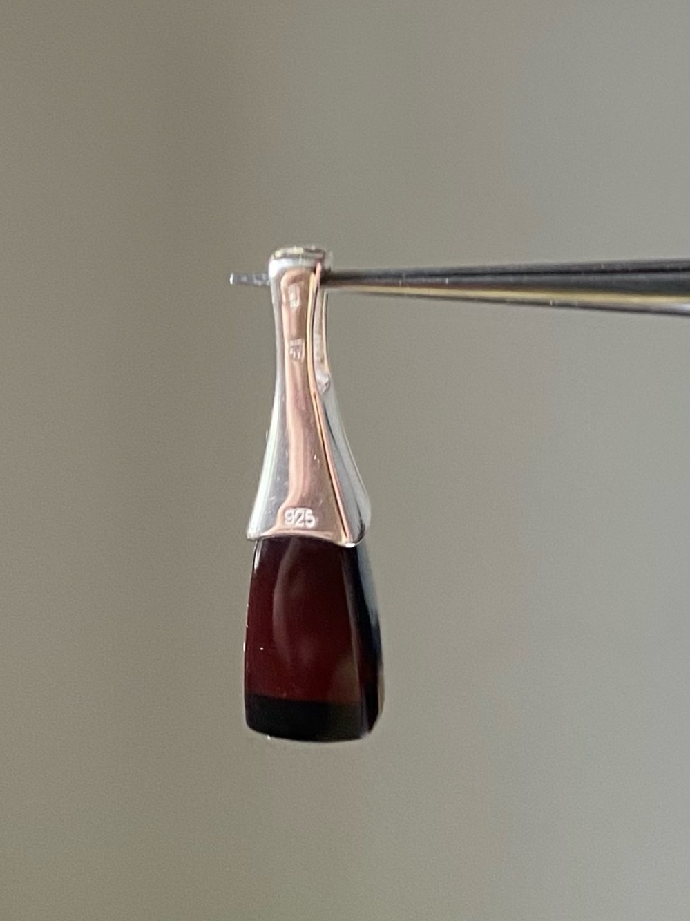 925 Sterling Silver Cherry Amber Drop Pendant - Deep Cognac Brown